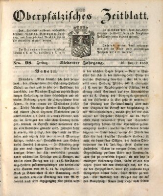 Oberpfälzisches Zeitblatt (Amberger Tagblatt) Freitag 16. August 1850