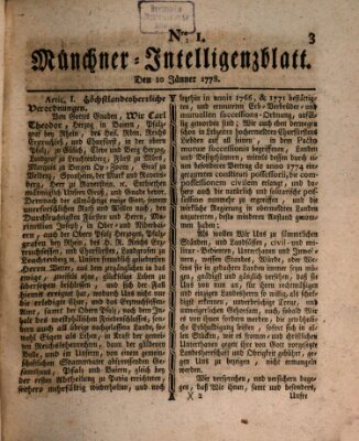 Münchner Intelligenzblatt (Münchner Intelligenzblatt) Samstag 10. Januar 1778