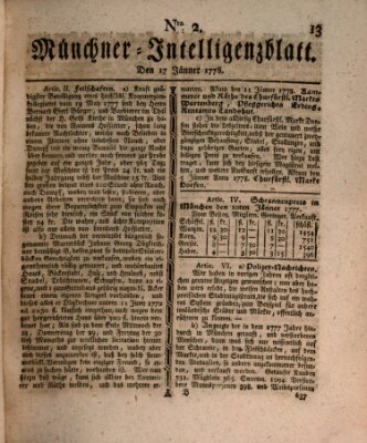 Münchner Intelligenzblatt (Münchner Intelligenzblatt) Samstag 17. Januar 1778