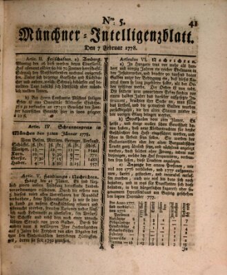 Münchner Intelligenzblatt (Münchner Intelligenzblatt) Samstag 7. Februar 1778