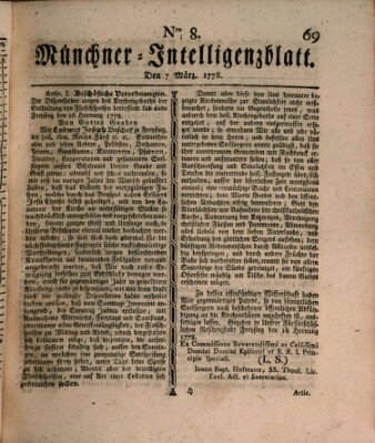 Münchner Intelligenzblatt (Münchner Intelligenzblatt) Samstag 7. März 1778