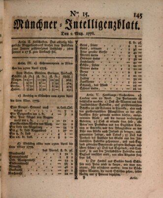 Münchner Intelligenzblatt (Münchner Intelligenzblatt) Samstag 2. Mai 1778