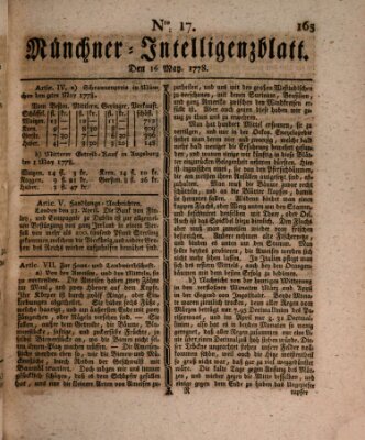 Münchner Intelligenzblatt (Münchner Intelligenzblatt) Samstag 16. Mai 1778