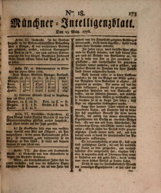 Münchner Intelligenzblatt (Münchner Intelligenzblatt) Samstag 23. Mai 1778