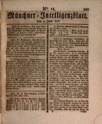 Münchner Intelligenzblatt (Münchner Intelligenzblatt) Samstag 13. Juni 1778