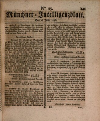 Münchner Intelligenzblatt (Münchner Intelligenzblatt) Samstag 18. Juli 1778