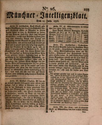 Münchner Intelligenzblatt (Münchner Intelligenzblatt) Samstag 25. Juli 1778