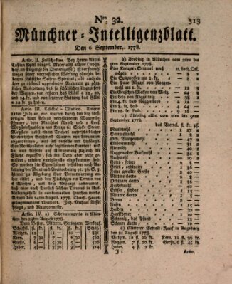 Münchner Intelligenzblatt (Münchner Intelligenzblatt) Sonntag 6. September 1778