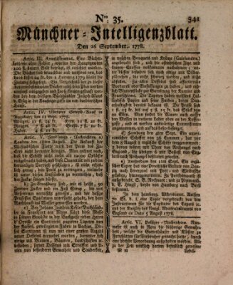 Münchner Intelligenzblatt (Münchner Intelligenzblatt) Samstag 26. September 1778