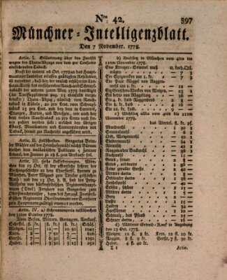 Münchner Intelligenzblatt (Münchner Intelligenzblatt) Samstag 7. November 1778