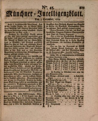 Münchner Intelligenzblatt (Münchner Intelligenzblatt) Dienstag 1. Dezember 1778