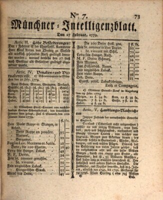 Münchner Intelligenzblatt (Münchner Intelligenzblatt) Samstag 27. Februar 1779