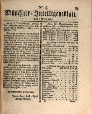 Münchner Intelligenzblatt (Münchner Intelligenzblatt) Samstag 6. März 1779