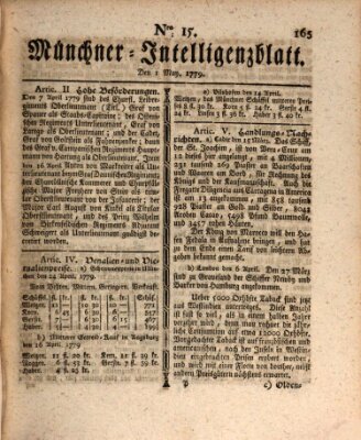 Münchner Intelligenzblatt (Münchner Intelligenzblatt) Samstag 1. Mai 1779