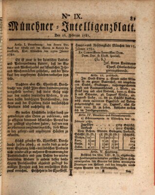 Münchner Intelligenzblatt (Münchner Intelligenzblatt) Freitag 16. Februar 1781