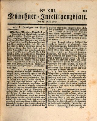 Münchner Intelligenzblatt (Münchner Intelligenzblatt) Samstag 17. März 1781