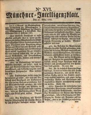 Münchner Intelligenzblatt (Münchner Intelligenzblatt) Samstag 31. März 1781