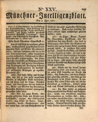 Münchner Intelligenzblatt (Münchner Intelligenzblatt) Samstag 2. Juni 1781