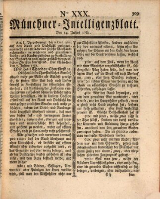 Münchner Intelligenzblatt (Münchner Intelligenzblatt) Samstag 14. Juli 1781