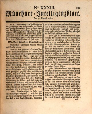 Münchner Intelligenzblatt (Münchner Intelligenzblatt) Donnerstag 9. August 1781