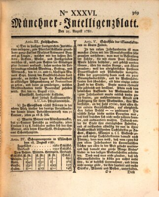 Münchner Intelligenzblatt (Münchner Intelligenzblatt) Samstag 25. August 1781