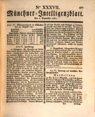 Münchner Intelligenzblatt (Münchner Intelligenzblatt) Samstag 1. September 1781