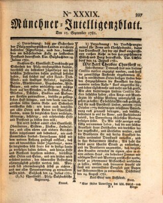 Münchner Intelligenzblatt (Münchner Intelligenzblatt) Samstag 15. September 1781