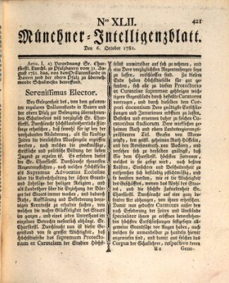 Münchner Intelligenzblatt (Münchner Intelligenzblatt) Samstag 6. Oktober 1781