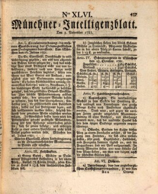 Münchner Intelligenzblatt (Münchner Intelligenzblatt) Samstag 3. November 1781