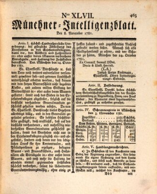 Münchner Intelligenzblatt (Münchner Intelligenzblatt) Donnerstag 8. November 1781