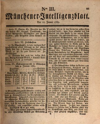 Münchner Intelligenzblatt (Münchner Intelligenzblatt) Samstag 11. Januar 1783