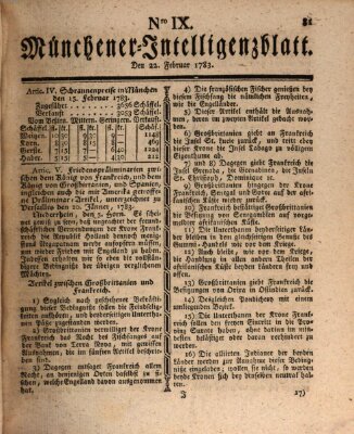 Münchner Intelligenzblatt (Münchner Intelligenzblatt) Samstag 22. Februar 1783