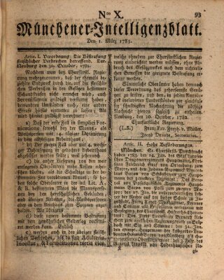 Münchner Intelligenzblatt (Münchner Intelligenzblatt) Samstag 1. März 1783