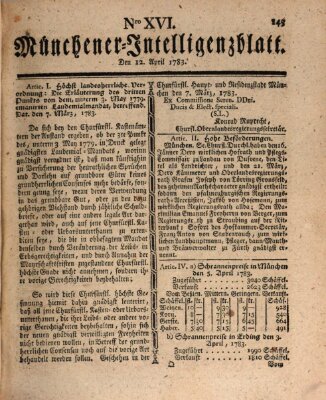 Münchner Intelligenzblatt (Münchner Intelligenzblatt) Samstag 12. April 1783