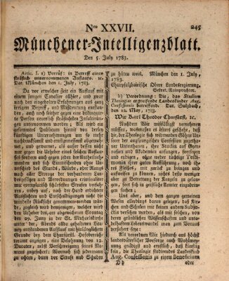 Münchner Intelligenzblatt (Münchner Intelligenzblatt) Samstag 5. Juli 1783