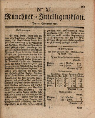 Münchner Intelligenzblatt (Münchner Intelligenzblatt) Freitag 26. September 1783