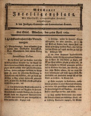 Münchner Intelligenzblatt (Münchner Intelligenzblatt) Donnerstag 30. April 1789