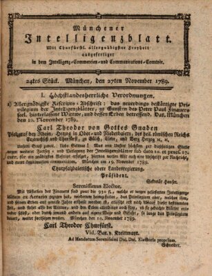 Münchner Intelligenzblatt (Münchner Intelligenzblatt) Freitag 27. November 1789