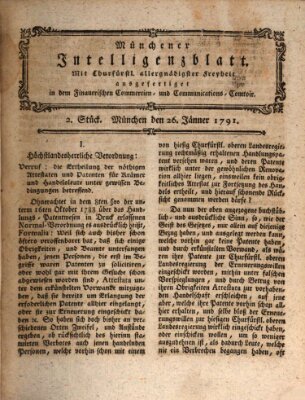 Münchner Intelligenzblatt (Münchner Intelligenzblatt) Mittwoch 26. Januar 1791