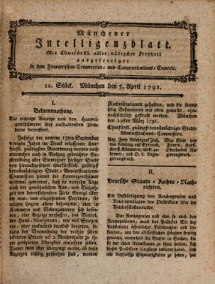 Münchner Intelligenzblatt (Münchner Intelligenzblatt) Dienstag 5. April 1791