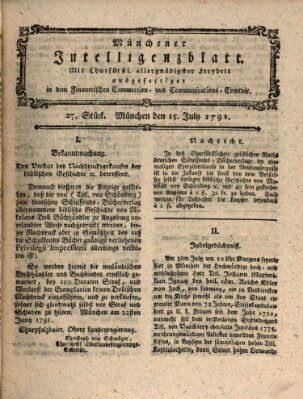 Münchner Intelligenzblatt (Münchner Intelligenzblatt) Freitag 15. Juli 1791