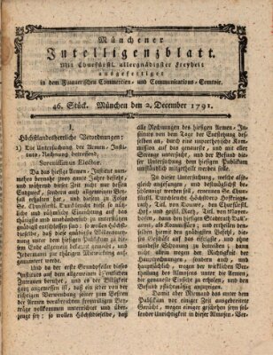 Münchner Intelligenzblatt (Münchner Intelligenzblatt) Freitag 2. Dezember 1791