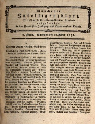 Münchner Intelligenzblatt (Münchner Intelligenzblatt) Freitag 20. Januar 1792