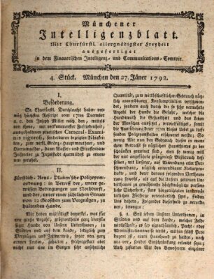 Münchner Intelligenzblatt (Münchner Intelligenzblatt) Freitag 27. Januar 1792