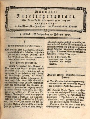 Münchner Intelligenzblatt (Münchner Intelligenzblatt) Samstag 25. Februar 1792