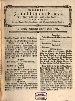 Münchner Intelligenzblatt (Münchner Intelligenzblatt) Freitag 30. März 1792