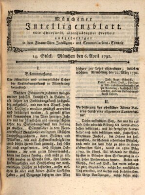 Münchner Intelligenzblatt (Münchner Intelligenzblatt) Freitag 6. April 1792