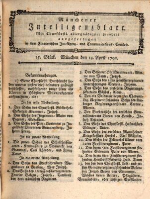 Münchner Intelligenzblatt (Münchner Intelligenzblatt) Samstag 14. April 1792