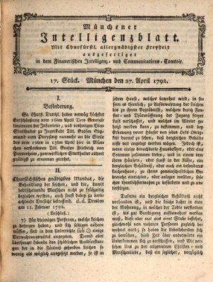 Münchner Intelligenzblatt (Münchner Intelligenzblatt) Freitag 27. April 1792