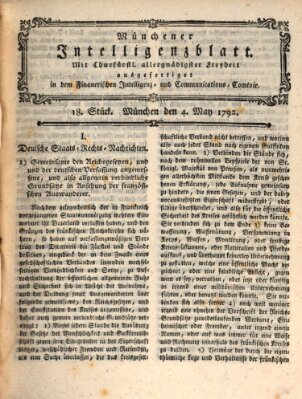 Münchner Intelligenzblatt (Münchner Intelligenzblatt) Freitag 4. Mai 1792